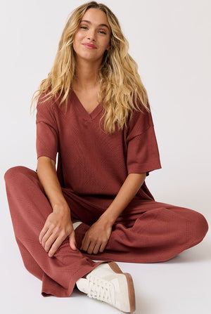 CARTEL & WILLOW Zarelle Collared Tee - Cocoa Knit Tee - Zabecca Living