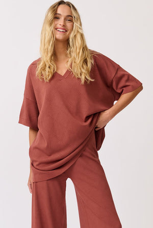 CARTEL & WILLOW Zarelle Collared Tee - Cocoa Knit Tee - Zabecca Living