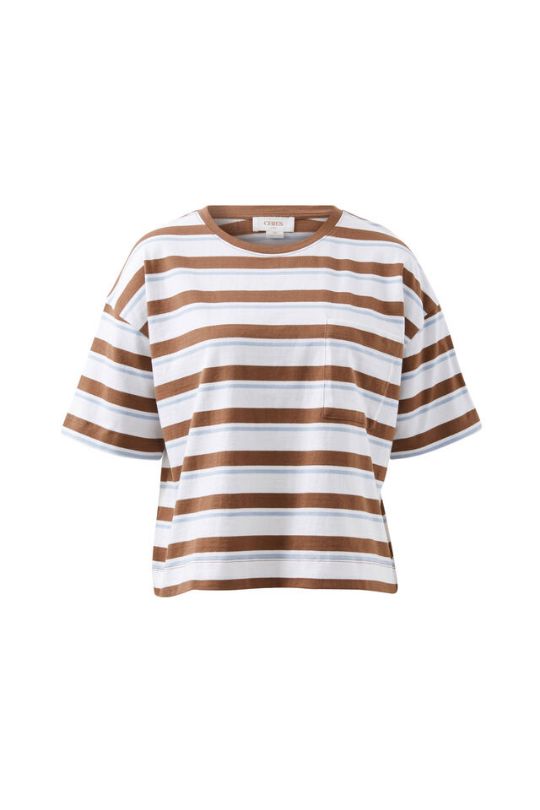 CERES LIFE Boa Boxy Pocket Tee - White / Milk Choc Chalk Stripe Tee - Zabecca Living