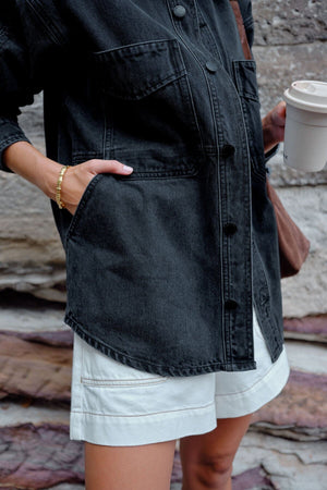 CERES LIFE Bobbi Side Pocket Denim Shacket - Washed Black Jacket - Zabecca Living