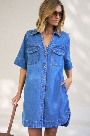 CERES LIFE Bonnie Relaxed Shirt Dress - Fresh Indigo Dress - Zabecca Living