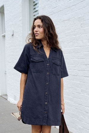 CERES LIFE Bonnie Relaxed Shirt Dress - Washed Black Dress - Zabecca Living