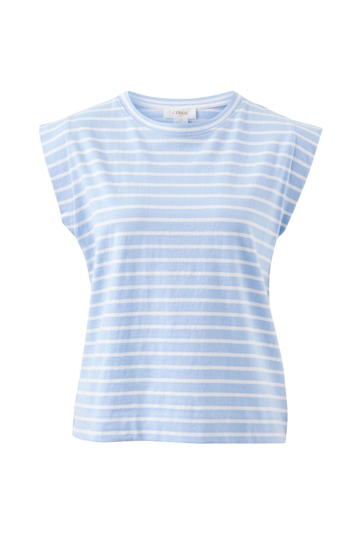 CERES LIFE Esme Extended Shoulder Tee - China Blue / White Stripe Tee - Zabecca Living