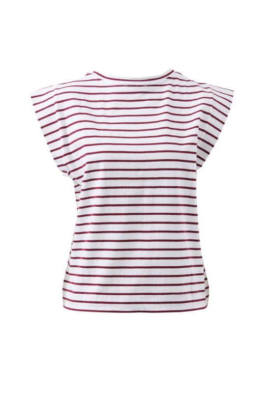 CERES LIFE Esme Extended Shoulder Tee - White / Pomegranate Stripe Tee - Zabecca Living