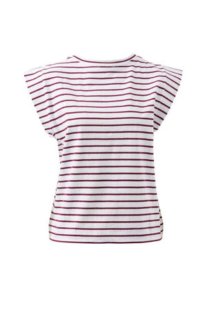 CERES LIFE Esme Extended Shoulder Tee - White / Pomegranate Stripe Tee - Zabecca Living