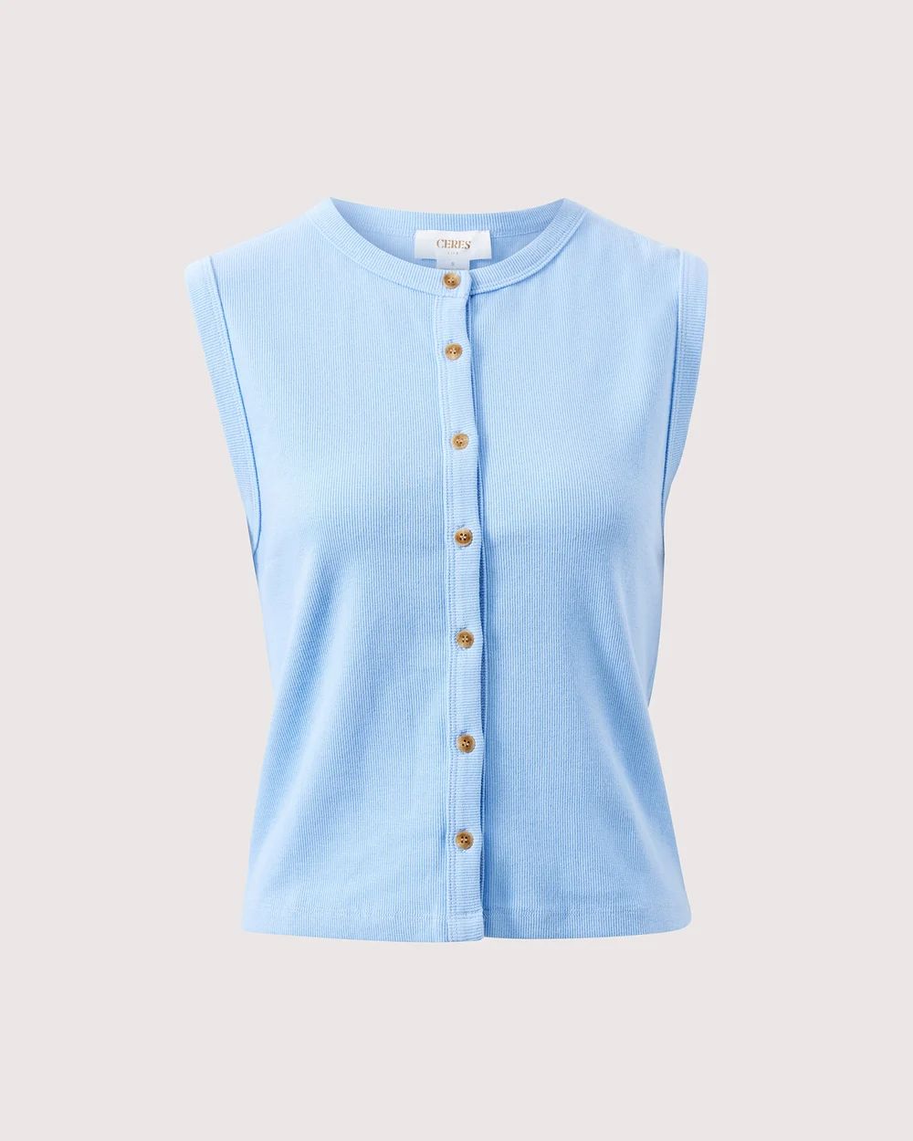 CERES LIFE Lyla Button Through Rib Tank - Sky Blue Tank - Zabecca Living