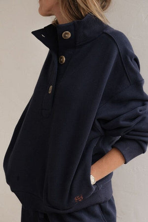 CERES LIFE Marli Button Sweat - Heritage Navy Jumpers + Knitwear - Zabecca Living