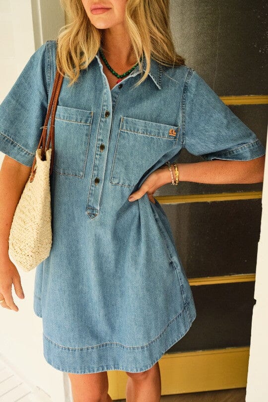 CERES LIFE Milly Short Sleeve Mini Dress - Vintage Blue Dress - Zabecca Living