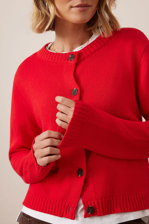 CERES LIFE Nelly Long Sleeve Knit Cardi - Fiery Red Jumpers + Knitwear - Zabecca Living