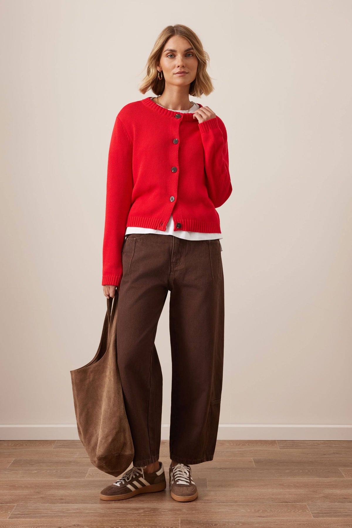 CERES LIFE Nelly Long Sleeve Knit Cardi - Fiery Red Jumpers + Knitwear - Zabecca Living