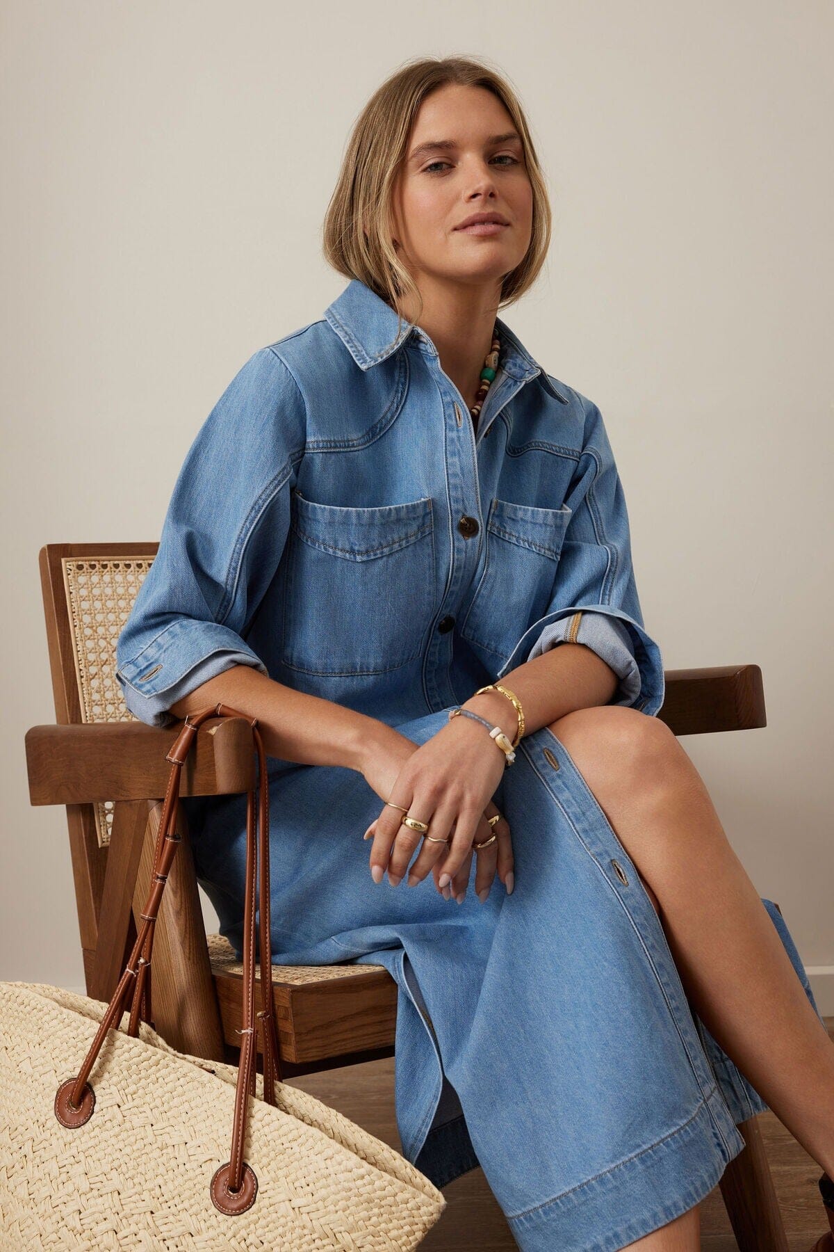 CERES LIFE Rae Long Sleeve Midi Dress - Vintage Blue Dress - Zabecca Living