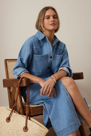 CERES LIFE Rae Long Sleeve Midi Dress - Vintage Blue Dress - Zabecca Living