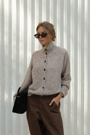 CERES LIFE Riley Funnel Neck Tab Cardi - Oat Marle Jumpers + Knitwear - Zabecca Living