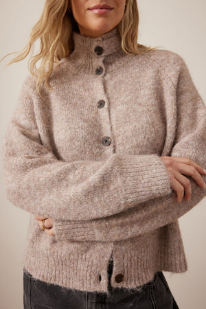 CERES LIFE Riley Funnel Neck Tab Cardi - Oat Marle Jumpers + Knitwear - Zabecca Living
