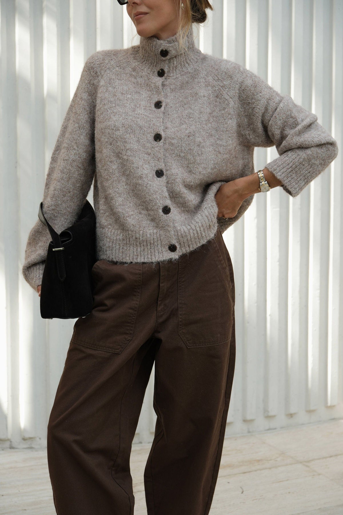 CERES LIFE Riley Funnel Neck Tab Cardi - Oat Marle Jumpers + Knitwear - Zabecca Living