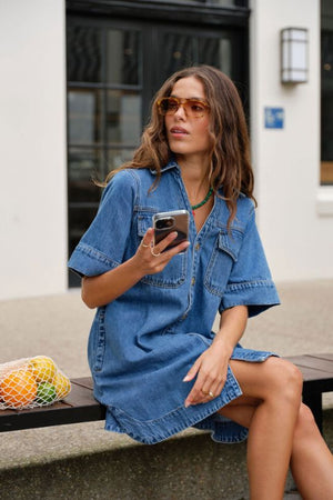 CERES LIFE Sammy Relaxed Shirt Dress - Fresh Indigo Dress - Zabecca Living