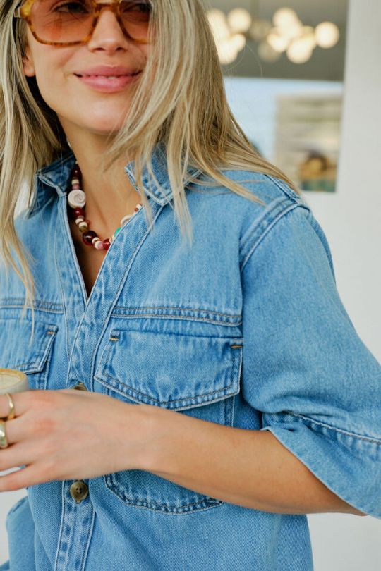 CERES LIFE Sammy Relaxed Shirt Dress - Mid Vintage Blue Dress - Zabecca Living