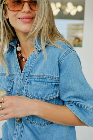 CERES LIFE Sammy Relaxed Shirt Dress - Mid Vintage Blue Dress - Zabecca Living