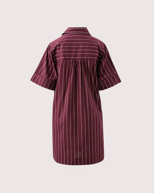 CERES LIFE Sara Mini Shirt Dress - Wine Pinstripe Dress - Zabecca Living