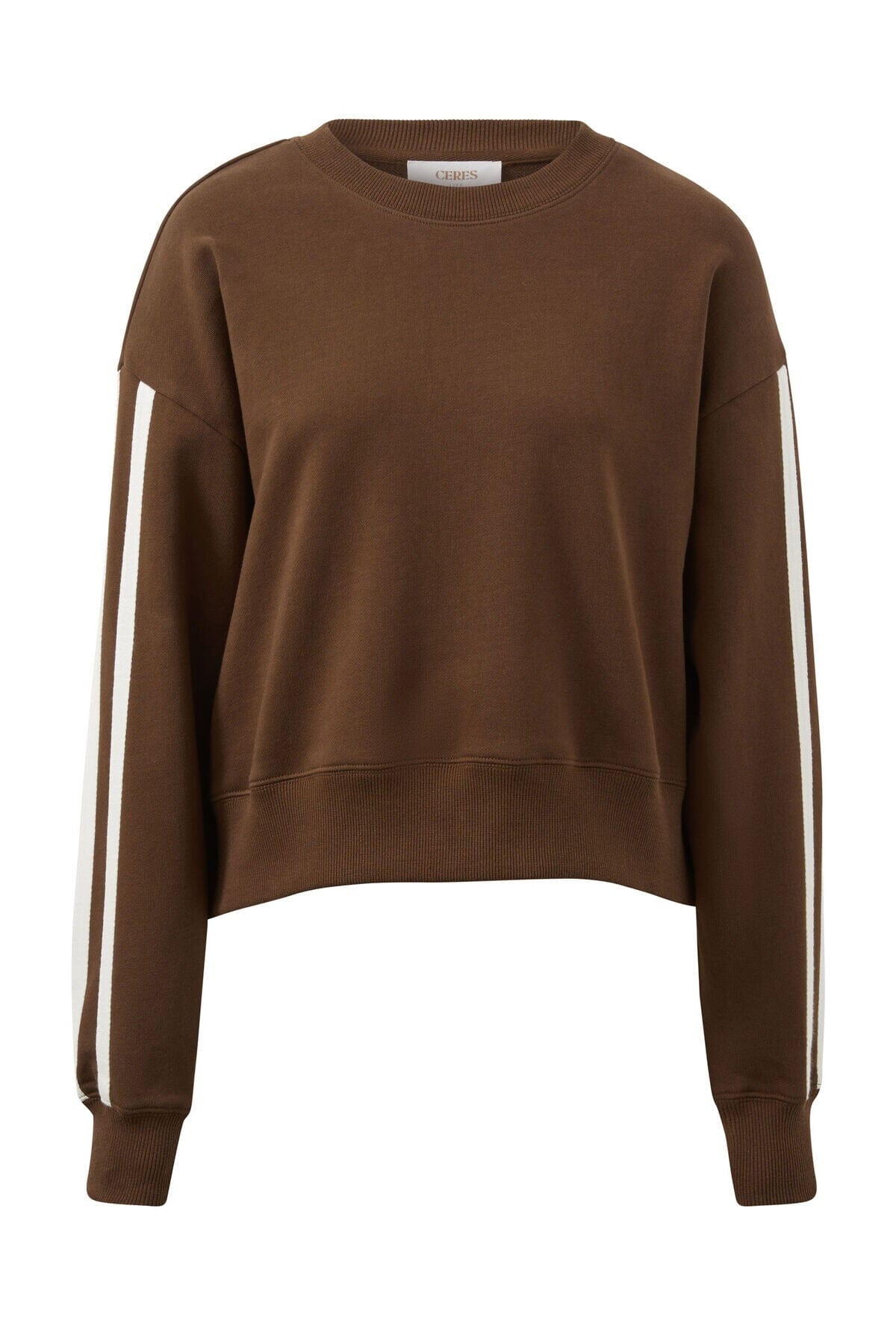 CERES LIFE Sasha Sporty Slouchy Crew - Chocolate Side Stripe Jumpers + Knitwear - Zabecca Living
