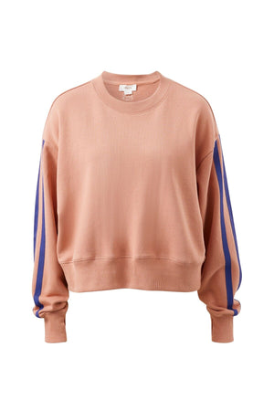 CERES LIFE Sasha Sporty Slouchy Crew - Pink Clay Washed Navy Side Stripe Jumpers + Knitwear - Zabecca Living