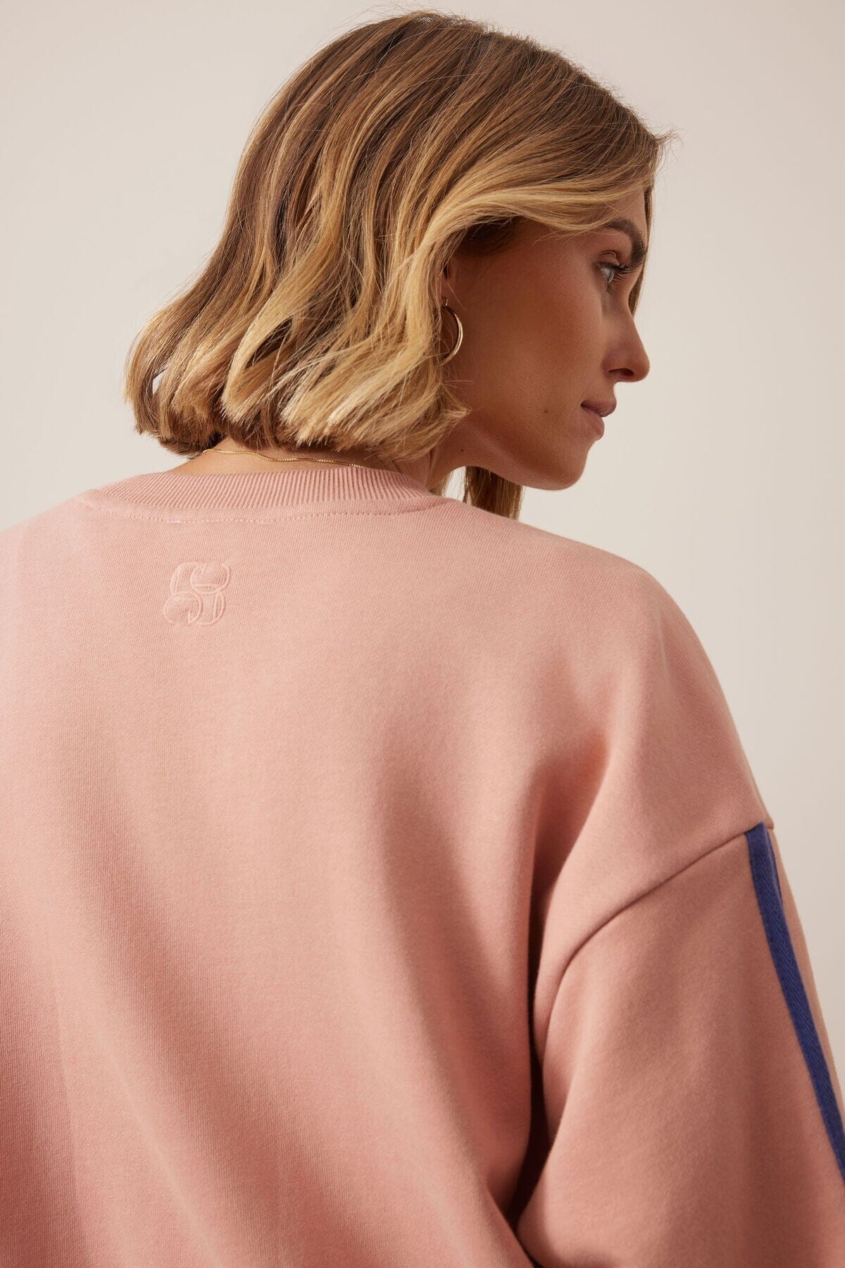 CERES LIFE Sasha Sporty Slouchy Crew - Pink Clay Washed Navy Side Stripe Jumpers + Knitwear - Zabecca Living