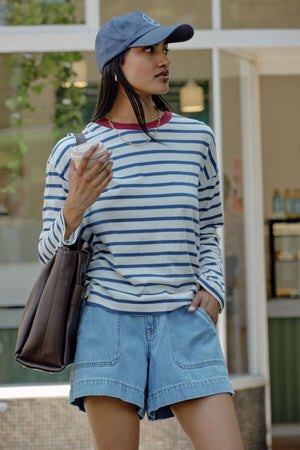 CERES LIFE Scout Slouchy Long Sleeve Tee - Milk Prussian Blue Stripe Long Sleeve Tee - Zabecca Living