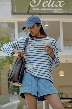 CERES LIFE Scout Slouchy Long Sleeve Tee - Milk Prussian Blue Stripe Long Sleeve Tee - Zabecca Living