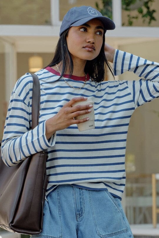 CERES LIFE Scout Slouchy Long Sleeve Tee - Milk Prussian Blue Stripe Long Sleeve Tee - Zabecca Living