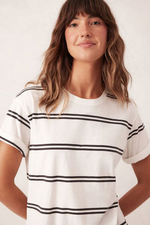 CERES LIFE Stevie Slouchy Split Hem Tee - Vanilla / Phantom Double Stripe Tee - Zabecca Living