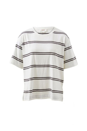 CERES LIFE Stevie Slouchy Split Hem Tee - Vanilla / Phantom Double Stripe Tee - Zabecca Living