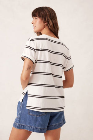 CERES LIFE Stevie Slouchy Split Hem Tee - Vanilla / Phantom Double Stripe Tee - Zabecca Living