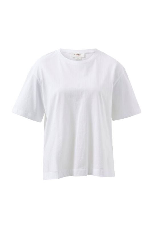 CERES LIFE Stevie Slouchy Split Hem Tee - White Tee - Zabecca Living