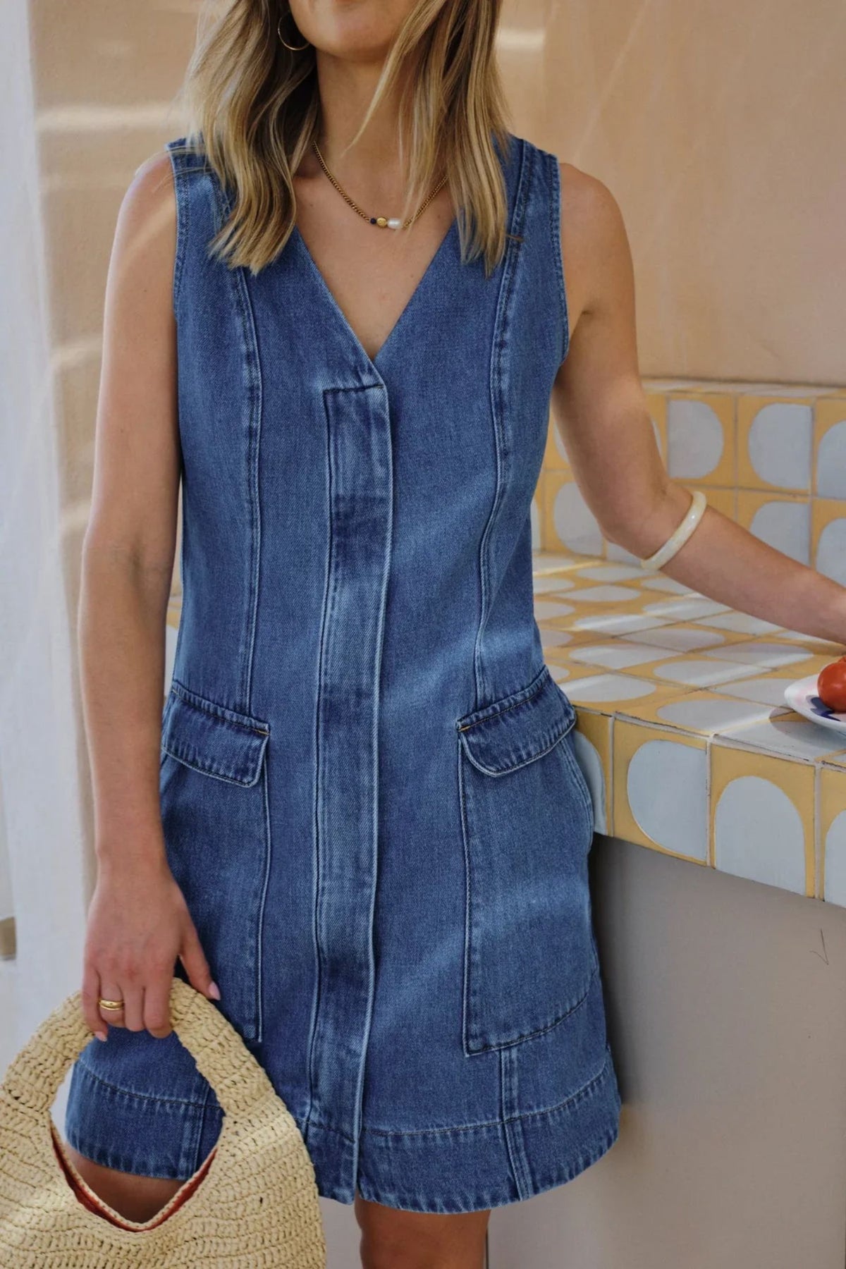 CERES LIFE Taylor Denim Mini Dress - Fresh Indigo Dress - Zabecca Living