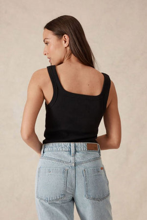 CERES LIFE Zaeli Contour Rib Square Neck Tank - Black Tank - Zabecca Living