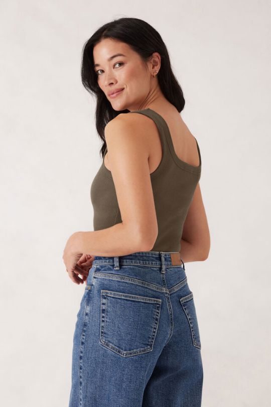 CERES LIFE Zaeli Contour Rib Square Neck Tank - Soft Olive Tank - Zabecca Living