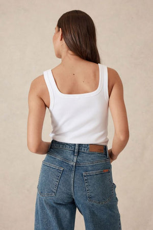 CERES LIFE Zaeli Contour Rib Square Neck Tank - White Tank - Zabecca Living