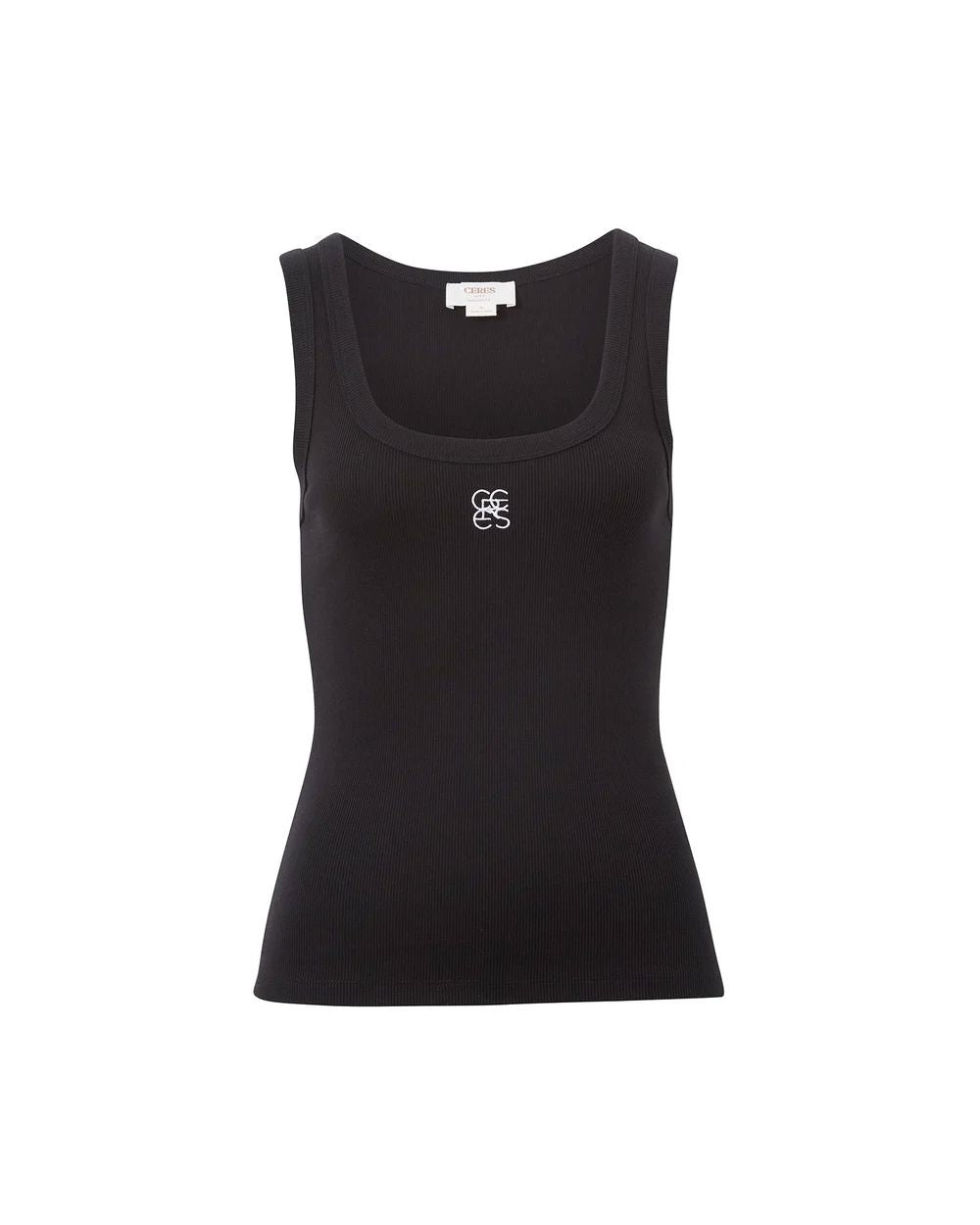 CERES LIFE Zoe Contour Rib Scoop Tank - Black / White Monogram Tank - Zabecca Living