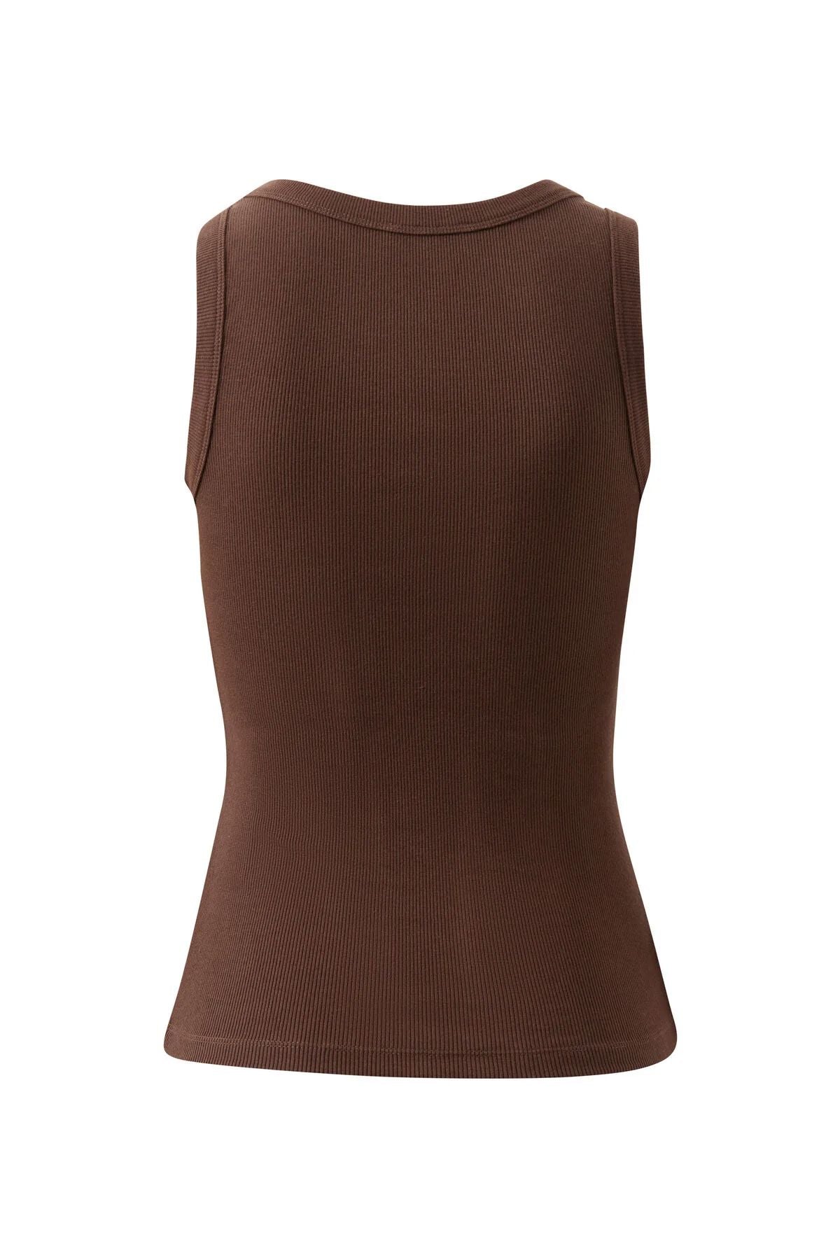 CERES LIFE Zoe Contour Rib Scoop Tank - Chocolate / White Monogram Tank - Zabecca Living
