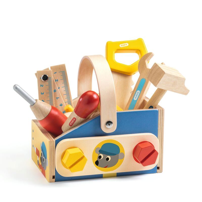 DJECO 10 Piece Minibrico Wooden Toolbox With Tools TODDLER (1-3 Yrs) - Zabecca Living