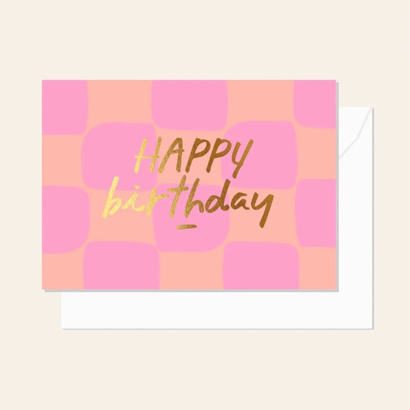 ELM PAPER Greeting Card - Check Coral Birthday greeting card - Zabecca Living