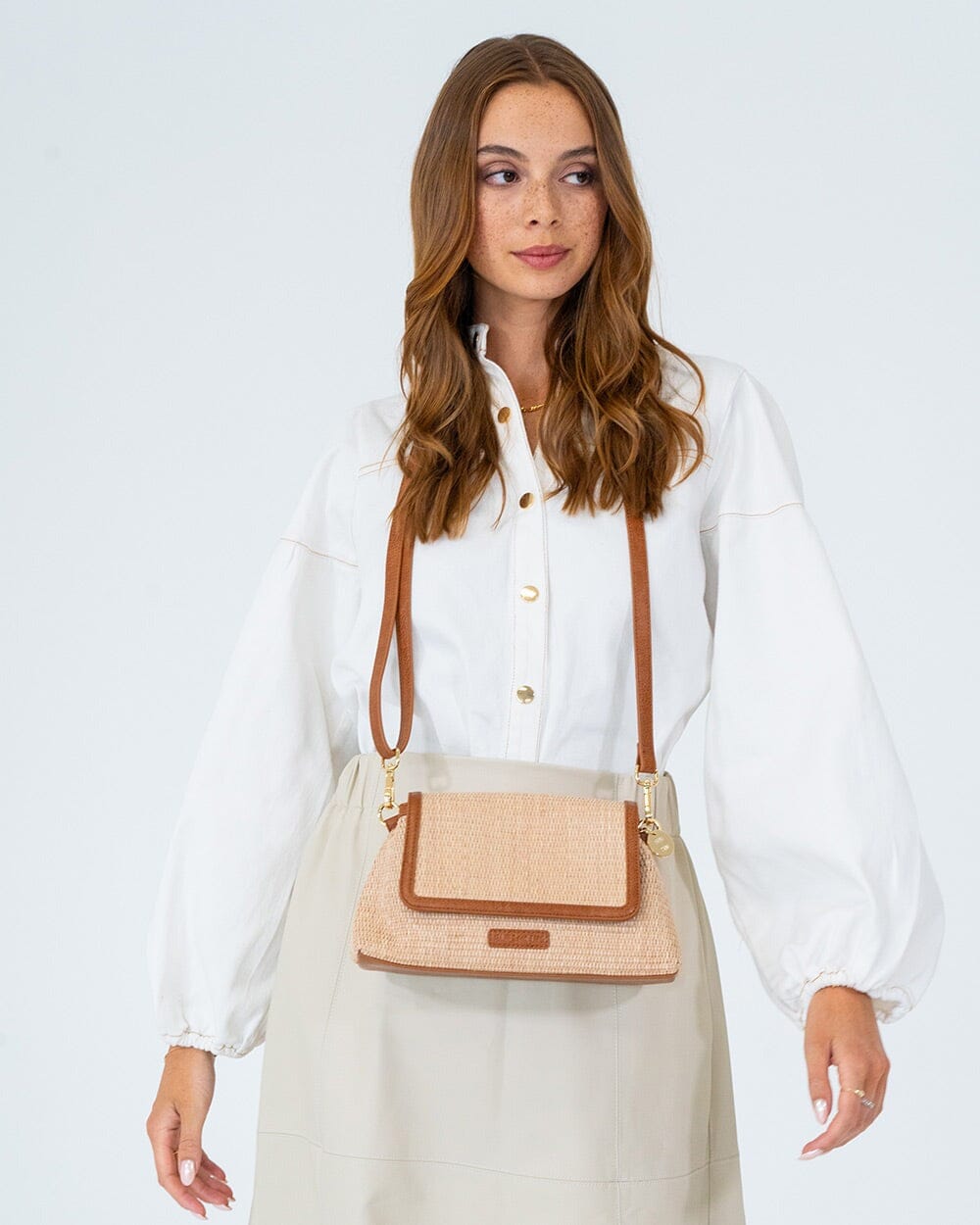 ELMS + KING Lugano Crossbody - Tan Weave HANDBAG - Zabecca Living