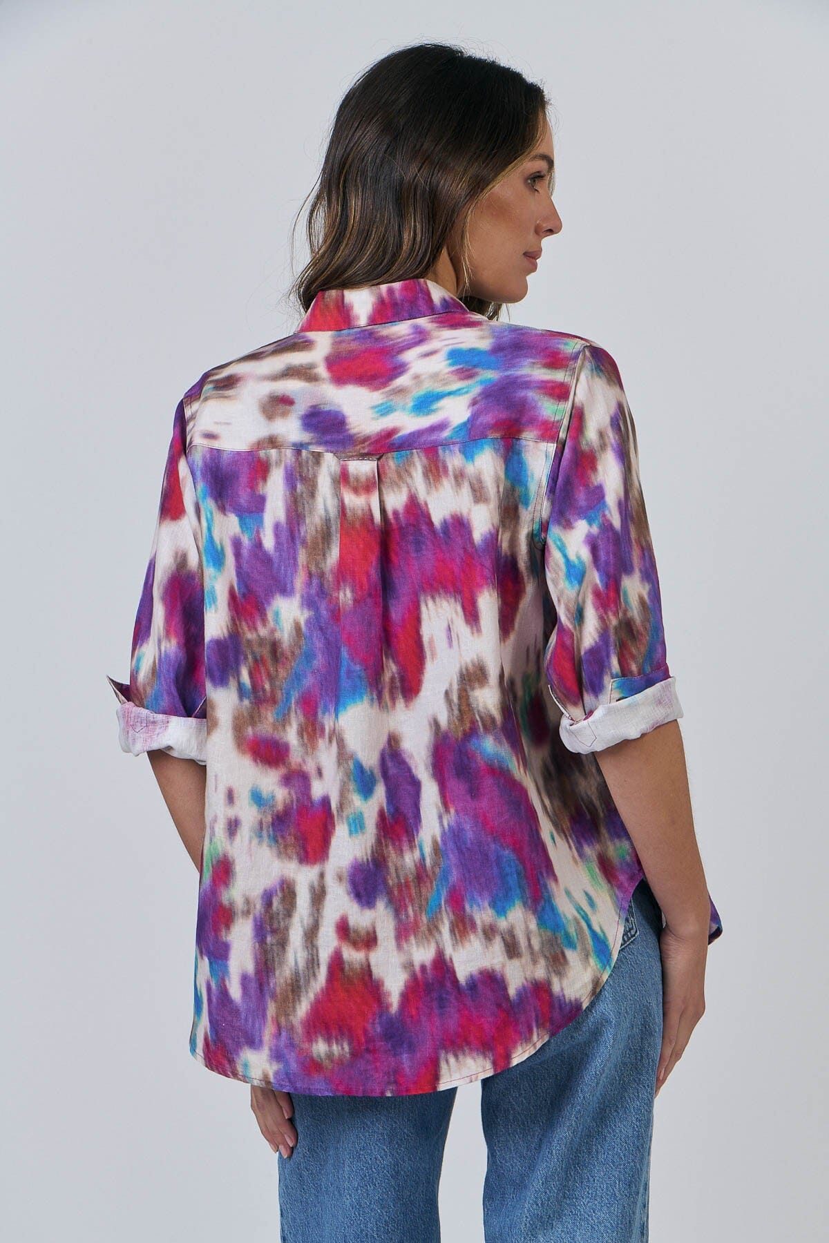 ENVELOPPE Linen Boyfriend Shirt - Ikat D'Hiver Shirts & Blouses - Zabecca Living
