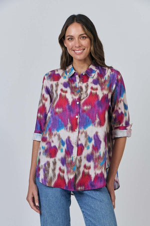 ENVELOPPE Linen Boyfriend Shirt - Ikat D'Hiver Shirts & Blouses - Zabecca Living