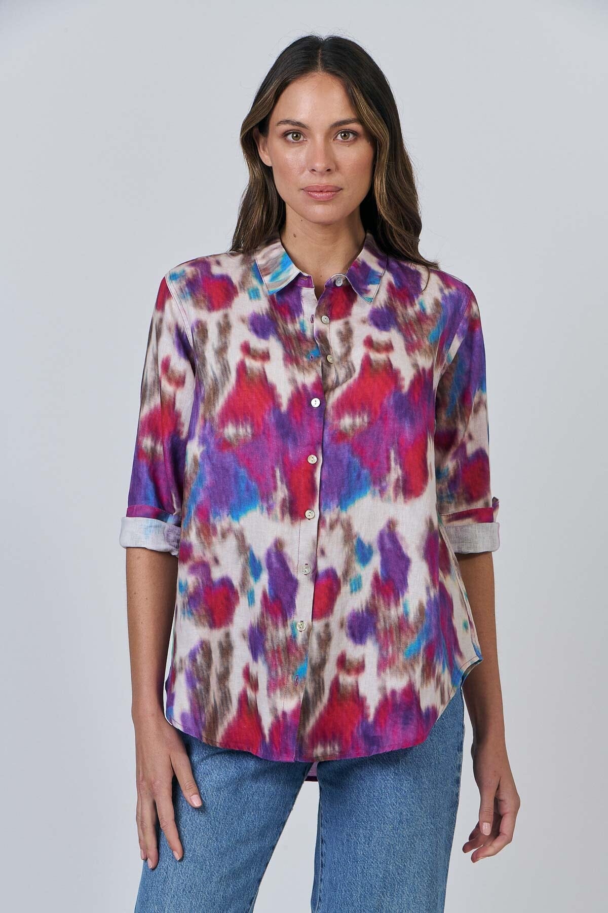 ENVELOPPE Linen Boyfriend Shirt - Ikat D'Hiver Shirts & Blouses - Zabecca Living