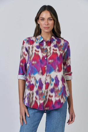 ENVELOPPE Linen Boyfriend Shirt - Ikat D'Hiver Shirts & Blouses - Zabecca Living