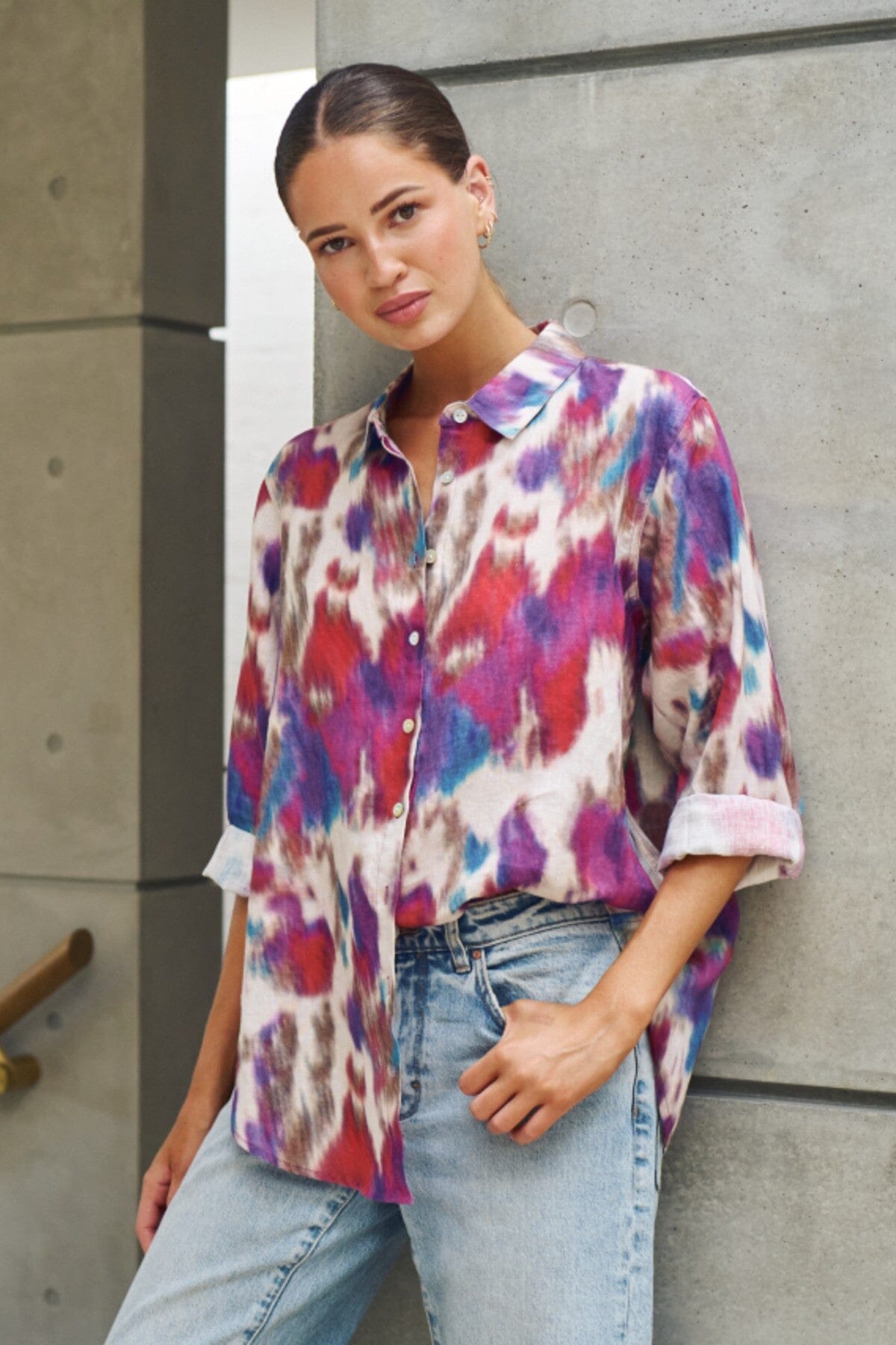 ENVELOPPE Linen Boyfriend Shirt - Ikat D'Hiver Shirts & Blouses - Zabecca Living