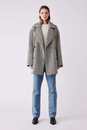 ESMAEE Celine Coat - Black / White Chevron Coat - Zabecca Living