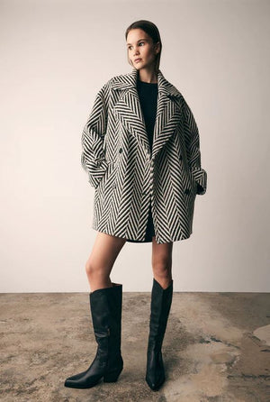 ESMAEE Celine Coat - Black / White Chevron Coat - Zabecca Living