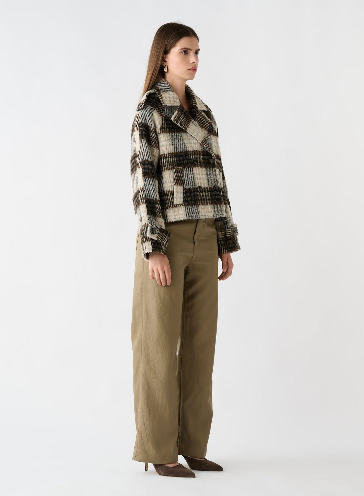 ESMAEE Ridder Cropped Coat - Brown/Grey Check Coat - Zabecca Living